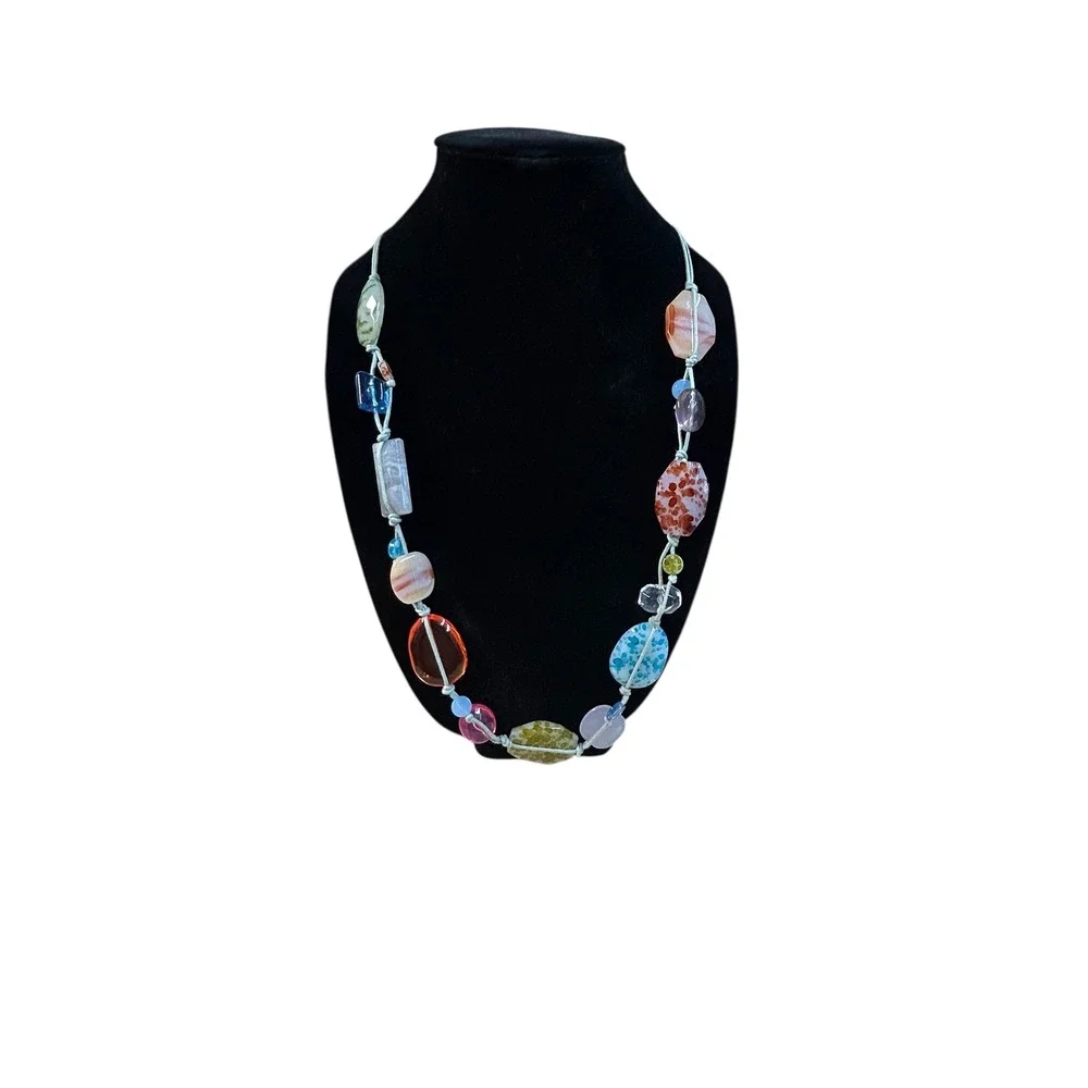 Boho Beaded Necklace Women‎ Multicolored Gemstone Statement Pendant